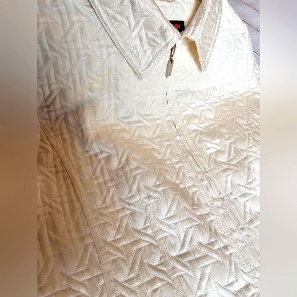 RARE Vintage 80's Weather Tamer Cream/Ivory Collar Zip up Quilted Jacket Belted - Picture 14 of 16